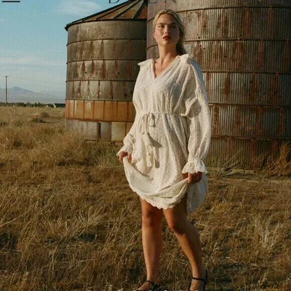 NWT Doen Persephone Embroidery Midi Dress Sz S Ivory Magnolia Semi Sheer #2J426 - Picture 4 of 15